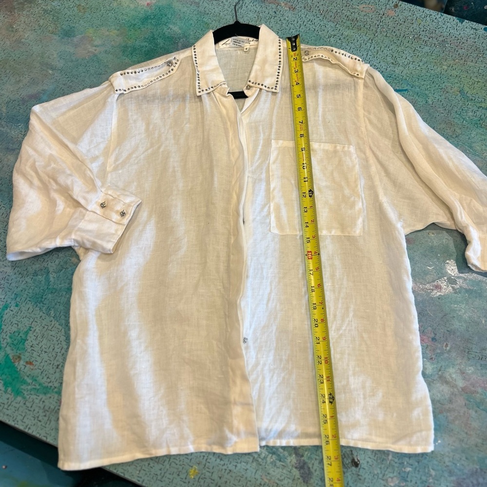 Italian Linen & Rhinestone Button Down - Picture 10 of 10